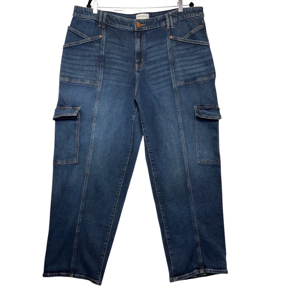 Lane Bryant Womens Blue Cargo Straight Leg Jeans Size 20 Stretch Utility Denim